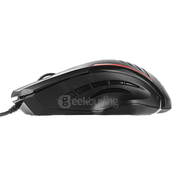 JEQANG JM-065 Professional Wired Opitcal Gaming Mouse 800/1200/1600DPI with Colorful LED Breathing Lights - Black+Red