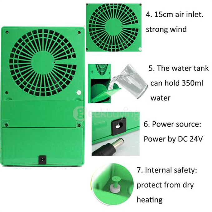 Mini Portable Air Conditioner Desktop Table Cooling Fan Mist Spray Touch Control - Green