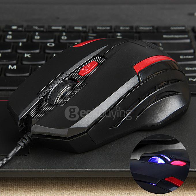 JEQANG JM-065 Professional Wired Opitcal Gaming Mouse 800/1200/1600DPI with Colorful LED Breathing Lights - Black+Red