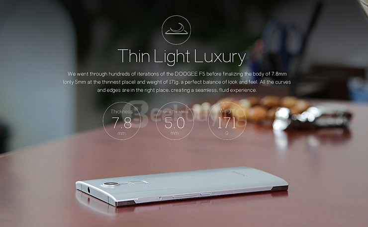 [HK Stock] DOOGEE F5 5.5Inch FHD Screen Android 5.1 3GB RAM 16GB ROM Smartphone 64bit MT6753 Octa Core Touch ID - Gold