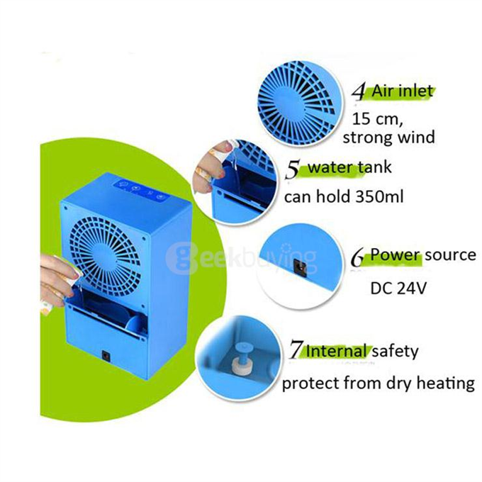 Mini Portable Air Conditioner Desktop Table Cooling Fan Mist Spray Touch Control - Green