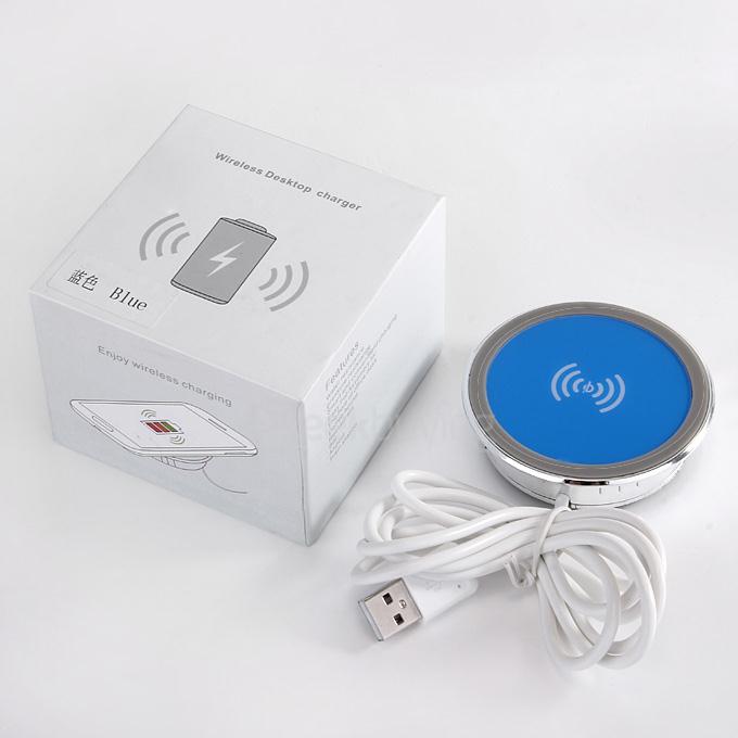 QI Standard Desk Wireless Charger Pad with USB Cable for Samsung/iPhone/LG/HTC - Blue