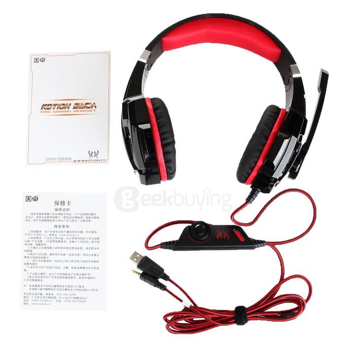 EACH G9000 3.5mm Glaring LED Light Gaming Headset w/ Mic for Laptop Phones PS4 - Red + Black
