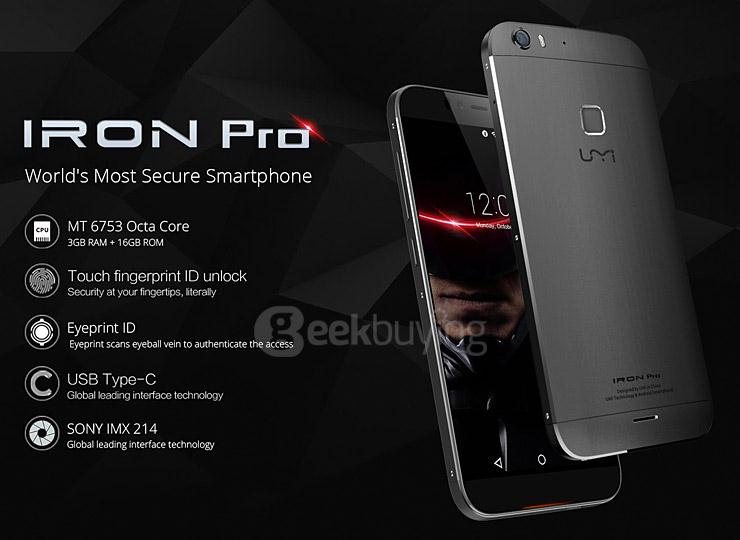 [HK Stock] UMI IRON Pro 4G LTE 5.5inch FHD Android 5.1 3GB 16GB Smartphone 64bit MTK6753 Octa Core 1.3GHz 13.0MP Touch ID - Black