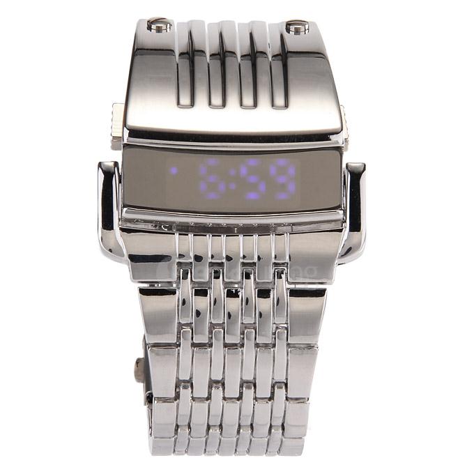 Personalized Iron Man Style Full Steel LED Digital Men Sports Watch 2 Conception Military Wrist Watch - Silver