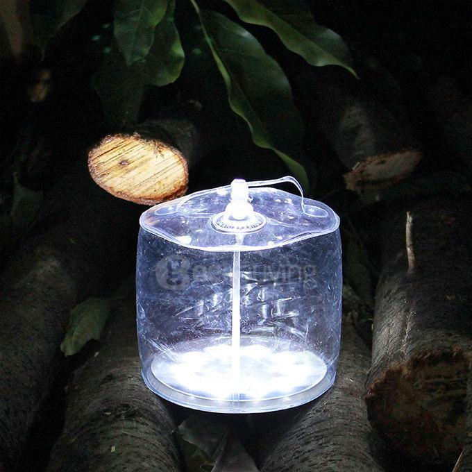 Portable Inflatable 10-LED RGB Light Solar Powered Folding Lantern w/ 8-Mode - White Light