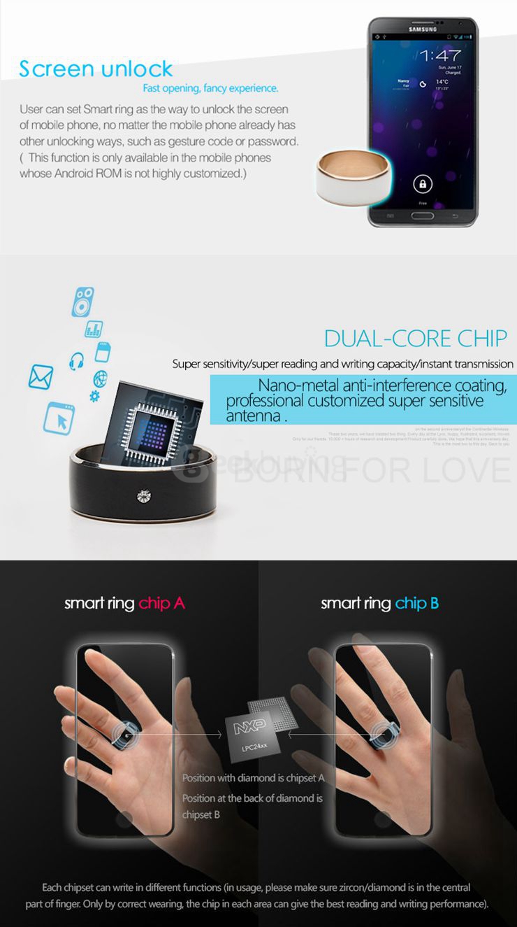 TiMER MJ02 Intelligent Wearable NFC Lord Magic Ring For Android WP System Phones Size 7 - Black