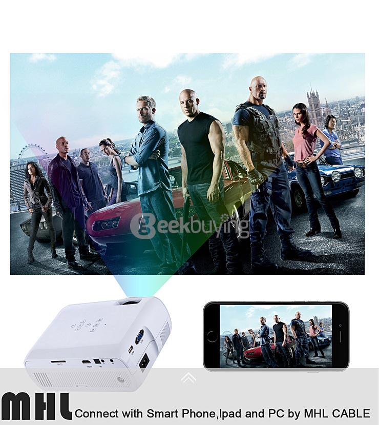 UHAPPY U80 HD Home Projector 800x480 1000LM Multimedia Projector USB/HDMI/TV/DTV/AV/YPBPR/VGA Input -White