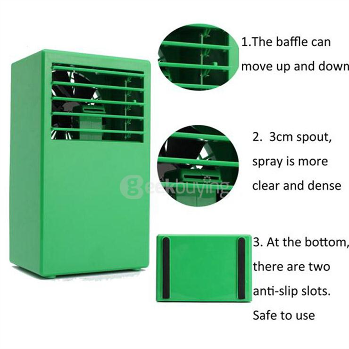 Mini Portable Air Conditioner Desktop Table Cooling Fan Mist Spray Touch Control - Green