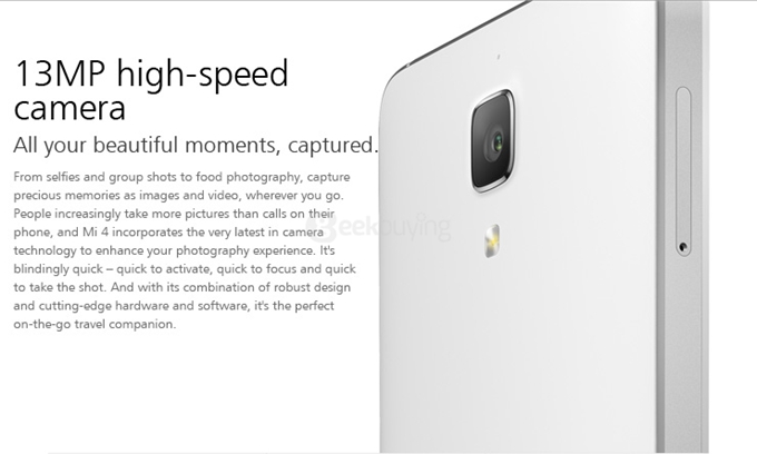 [HK Stock]Xiaomi M4/Mi4 Snapdragon801 Krait 400 Quad Core 2.5GHz 5.0Inch MIUI V5 Smartphone 3GB RAM 16GB ROM 13MP Sony Camera- White