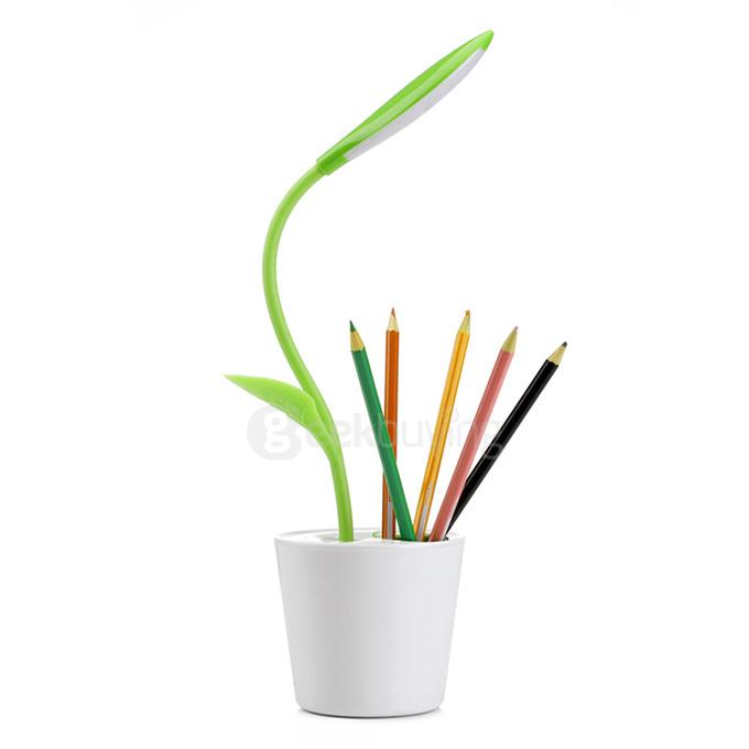 Bean Sprout Adjustable USB LED Desk Table Lamp Light with Pen Storage Organizer for Office Work Study - Green