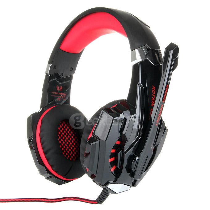 EACH G9000 3.5mm Glaring LED Light Gaming Headset w/ Mic for Laptop Phones PS4 - Red + Black