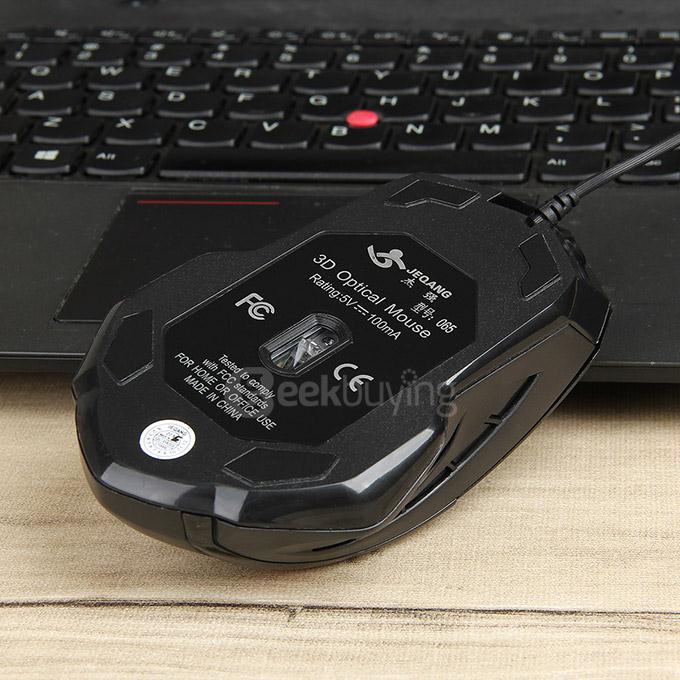 JEQANG JM-065 Professional Wired Opitcal Gaming Mouse 800/1200/1600DPI with Colorful LED Breathing Lights - Black+Red