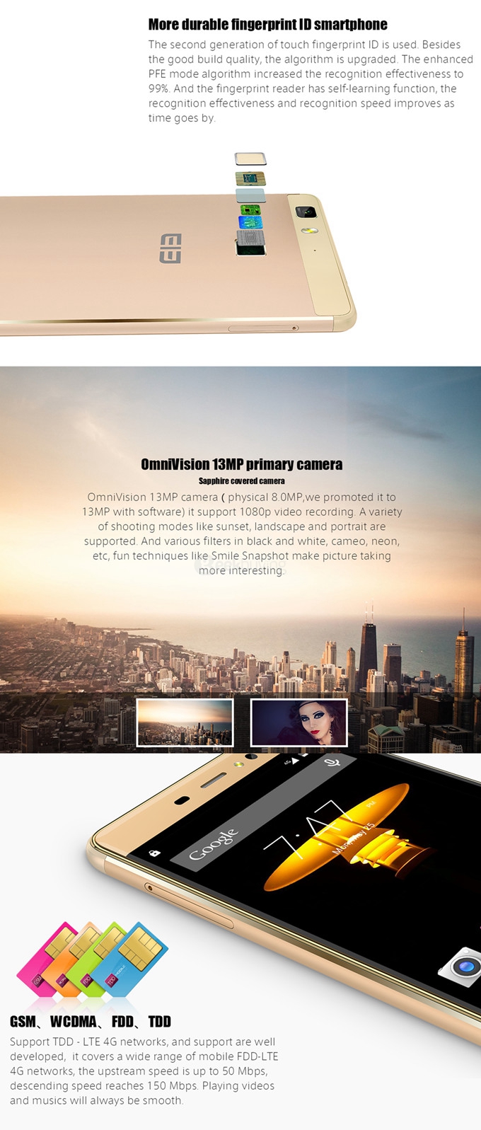 [HK Stock] Elephone M1 5.5inch HD 4G FDD-LTE Android 5.1 2GB 16GB Smartphone 64bit MTK6735A Quad Core 13.0MP Camera Touch ID - Gray