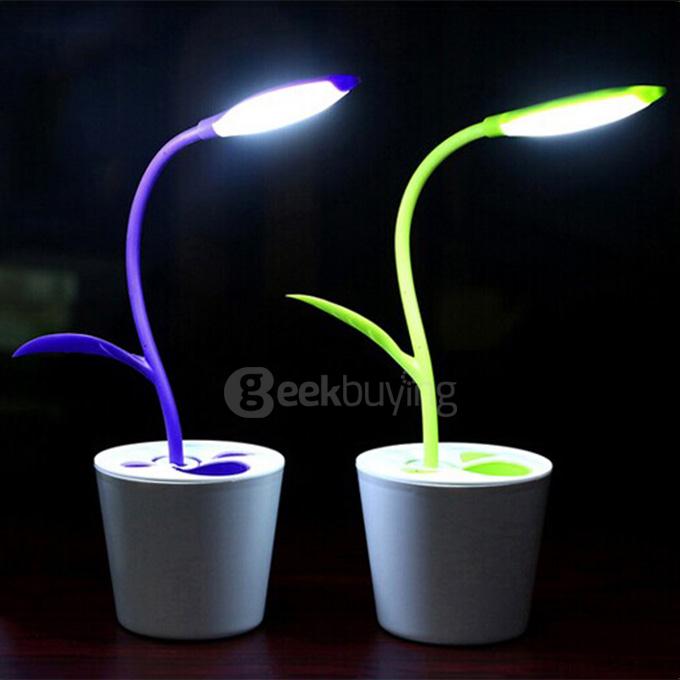 Bean Sprout Adjustable USB LED Desk Table Lamp Light with Pen Storage Organizer for Office Work Study - Green