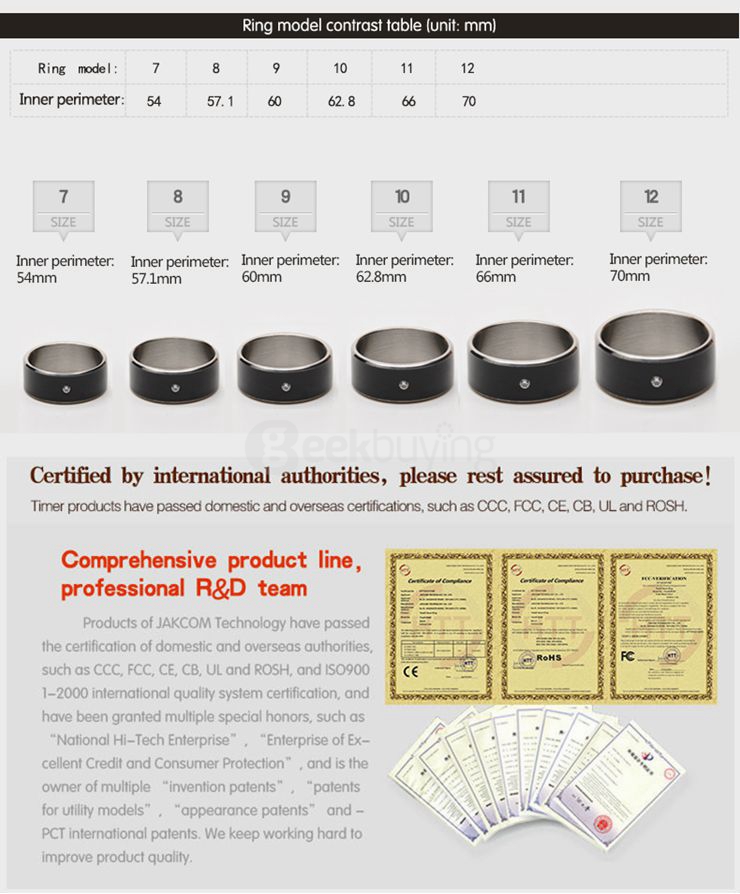 TiMER MJ02 Intelligent Wearable NFC Lord Magic Ring For Android WP System Phones Size 7 - Black