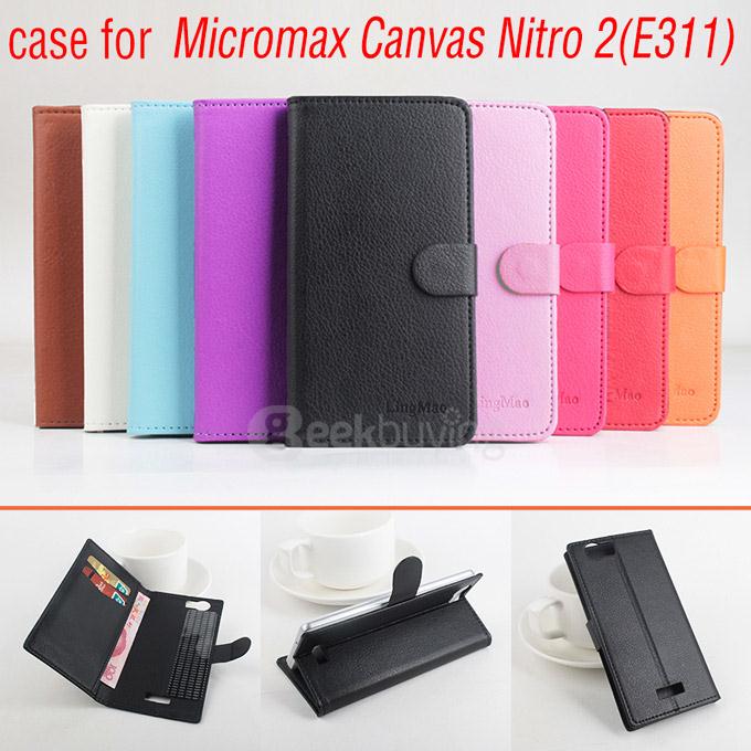 LingMao Protective Hard Cover Flip Stand Leather Case with Card Slots for Micromax Canvas Nitro 2 E311 - Blue