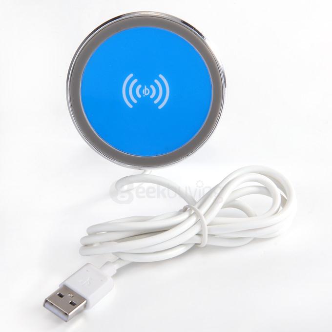 QI Standard Desk Wireless Charger Pad with USB Cable for Samsung/iPhone/LG/HTC - Blue