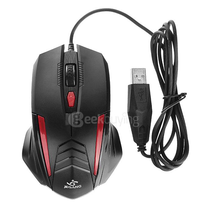 JEQANG JM-065 Professional Wired Opitcal Gaming Mouse 800/1200/1600DPI with Colorful LED Breathing Lights - Black+Red