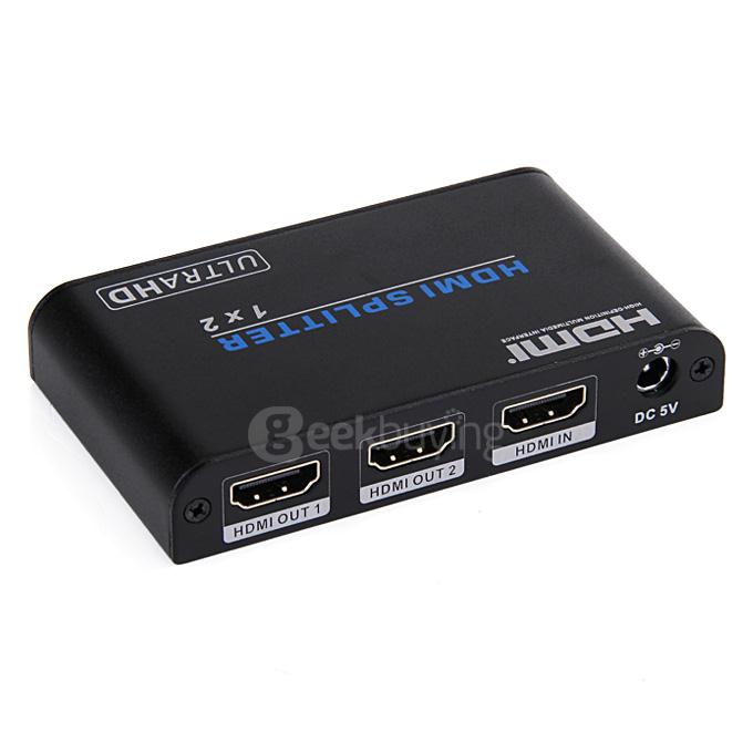 HDV-A12 UHD 4K*2K 3D HDMI 1x2 Splitter Audio Converetr Adapter 1080P HDMI Switcher Support HDCP for TV DVD - Black