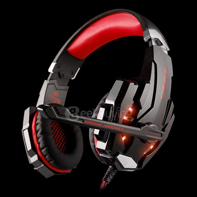 EACH G9000 3.5mm Glaring LED Light Gaming Headset w/ Mic for Laptop Phones PS4 - Red + Black