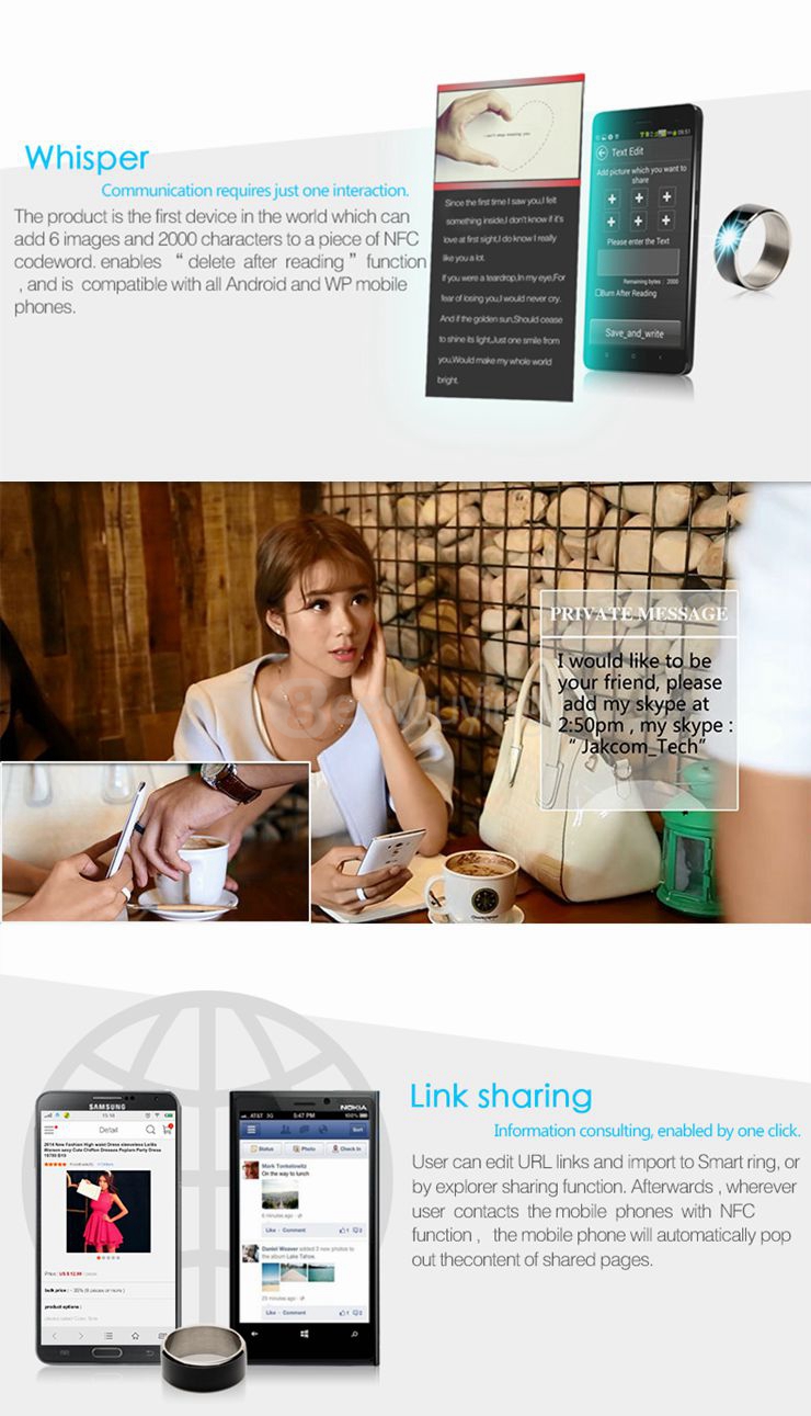 TiMER MJ02 Intelligent Wearable NFC Lord Magic Ring For Android WP System Phones Size 7 - Black