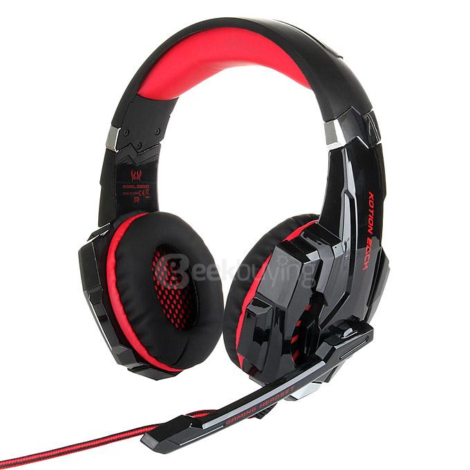 EACH G9000 3.5mm Glaring LED Light Gaming Headset w/ Mic for Laptop Phones PS4 - Red + Black