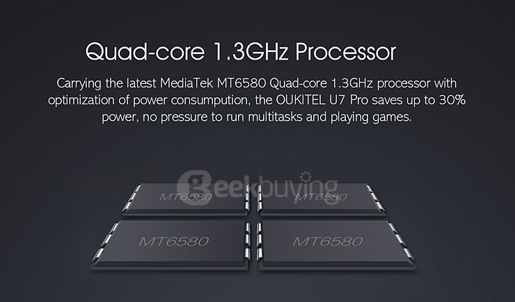 Oukitel U7 Pro 5.5inch IPS HD Android 5.1 1GB RAM 8GB ROM Smartphone MT6580 Quad Core 1.3GHz 13.0MP 3G GPS - Golden