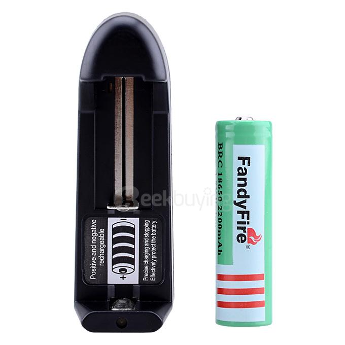 FandyFire US Plug Single Slots Battery Charger + 3.7V 2000mAh 18650 Battery Set - Black