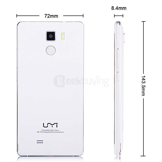 UMI Fair 5.0inch HD 4G FDD-LTE Android 5.1 1GB 8GB Smartphone 64bit MT6735 Quad Core TOUCH ID 13.0MP Camera - White
