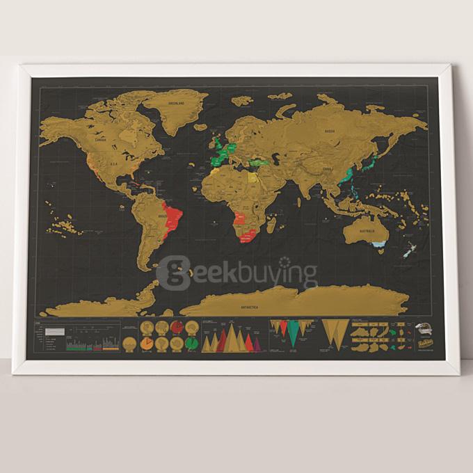 Black Luxury Scratch World Map Cylinder Packing Home Decor Gift