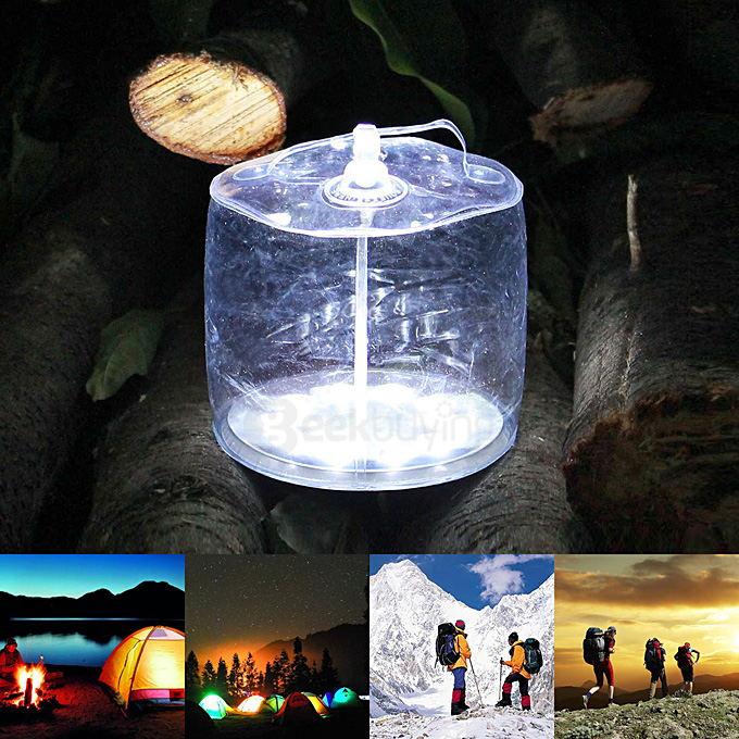 Portable Inflatable 10-LED RGB Light Solar Powered Folding Lantern w/ 8-Mode - White Light