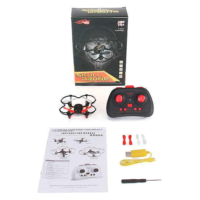 Global Drone GW008 Mini Skull 2.4G 4CH 6Axis Automatic Parallel System 3D Rolling RC Quadcopter - Black