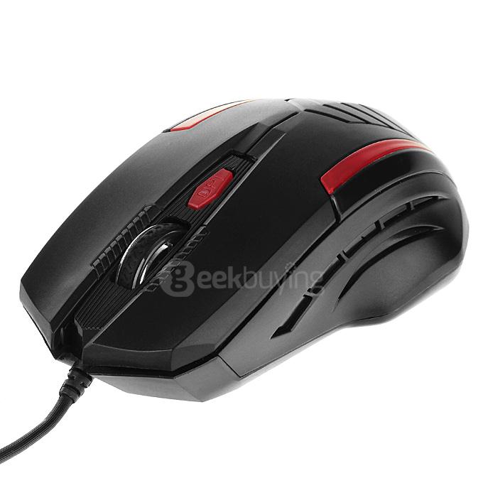 JEQANG JM-065 Professional Wired Opitcal Gaming Mouse 800/1200/1600DPI with Colorful LED Breathing Lights - Black+Red