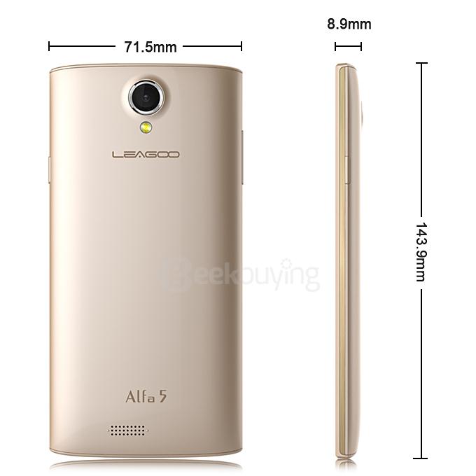 [HK Stock] LEAGOO Alfa 5 Smartphone 5.0inch IPS HD Spreadtrum SC7731 Quad core 1.3GHz 1GB RAM 8GB ROM 3G GPS Smart Wake - Gold