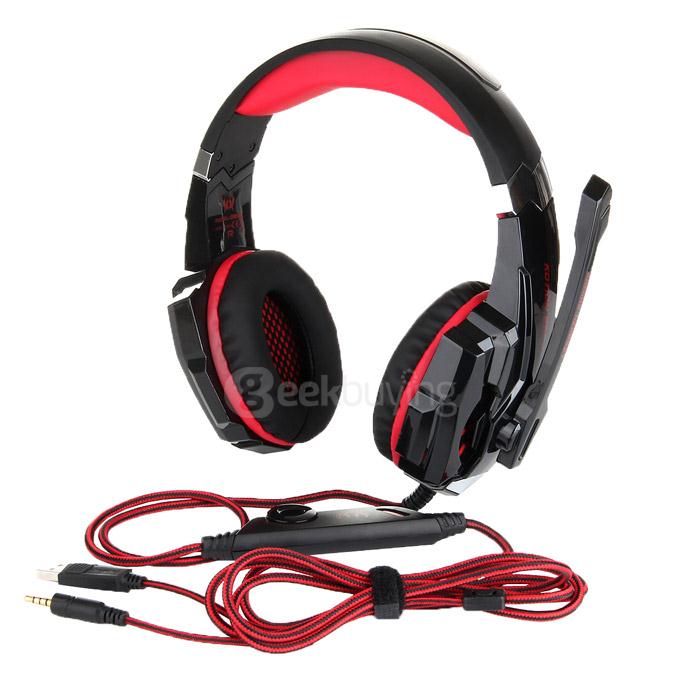 EACH G9000 3.5mm Glaring LED Light Gaming Headset w/ Mic for Laptop Phones PS4 - Red + Black