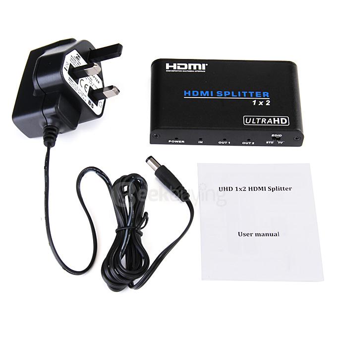 HDV-A12 UHD 4K*2K 3D HDMI 1x2 Splitter Audio Converetr Adapter 1080P HDMI Switcher Support HDCP for TV DVD - Black