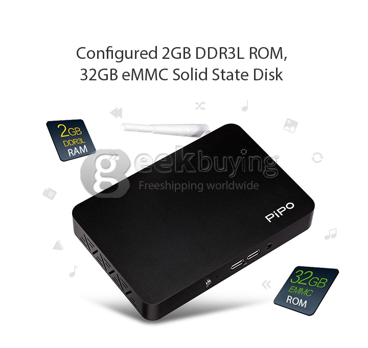 PIPO X7 Windows 10 Mini PC TV Box Media Player 2G RAM 32G ROM Intel Z3736F 2.16GHz Quad Core XBMC KODI WiFi Bluetooth - Black