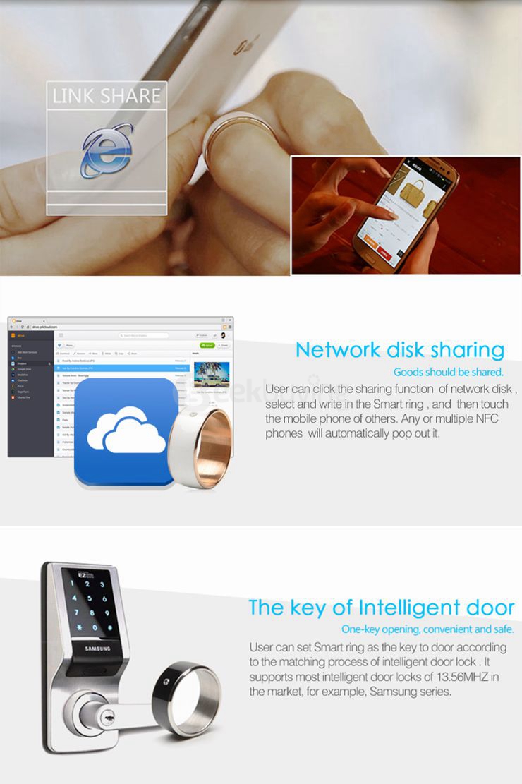 TiMER MJ02 Intelligent Wearable NFC Lord Magic Ring For Android WP System Phones Size 9 - White