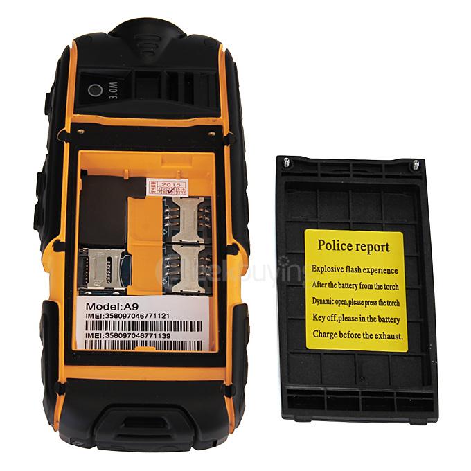 NO.1 A9 4800mAh Battery IP67 Waterproof Phone Dustproof Shockproof Flashlight FM Dual SIM Cards GSM Cell Phone - Orange
