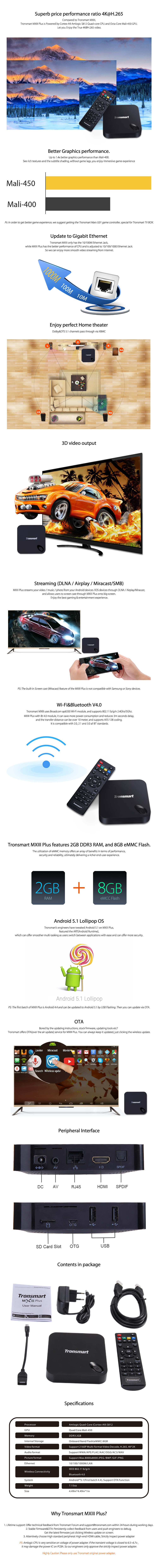 [Spain Stock] Tronsmart MXIII Plus Android 5.1 TV Box Amlogic S812 Quad Core 2G/8G 1000M Gigabit LAN HDMI BT4.0 2.4G/5G Wifi KODI OTG