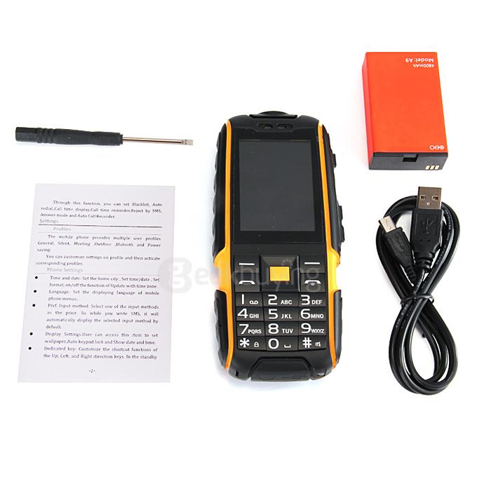 NO.1 A9 4800mAh Battery IP67 Waterproof Phone Dustproof Shockproof Flashlight FM Dual SIM Cards GSM Cell Phone - Orange