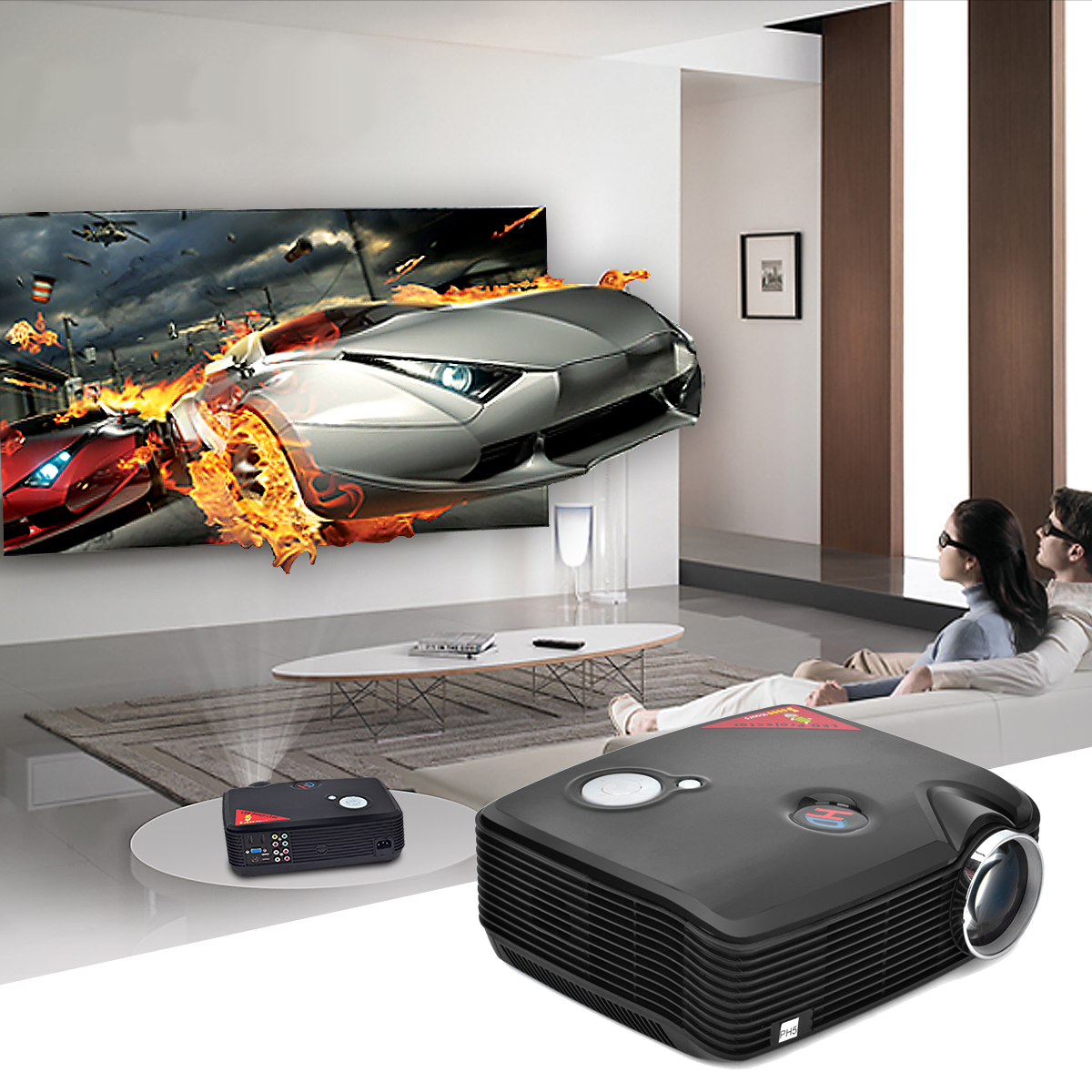 ProHome PH5 500 Lumens 800*600 LED Projector Home Theater with HDMI USB VGA Input - White