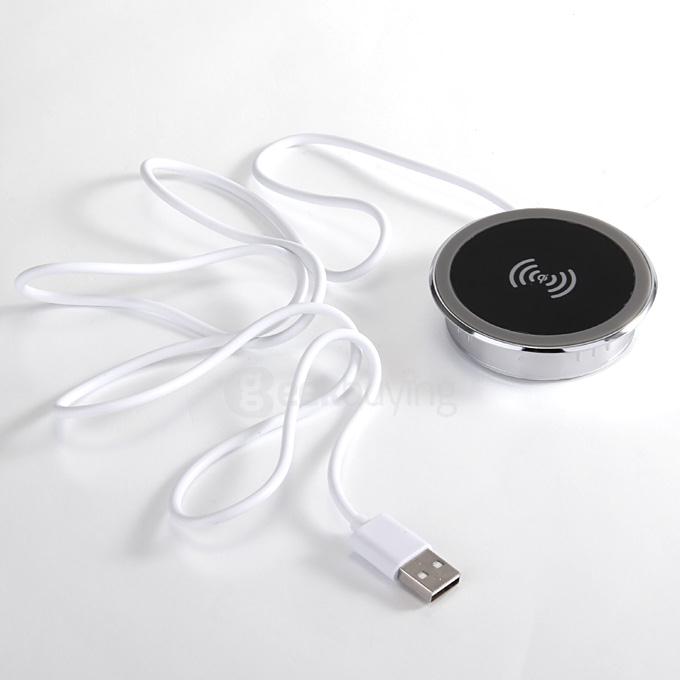 QI Standard Desk Wireless Charger Pad with USB Cable for Samsung/iPhone/LG/HTC - Black