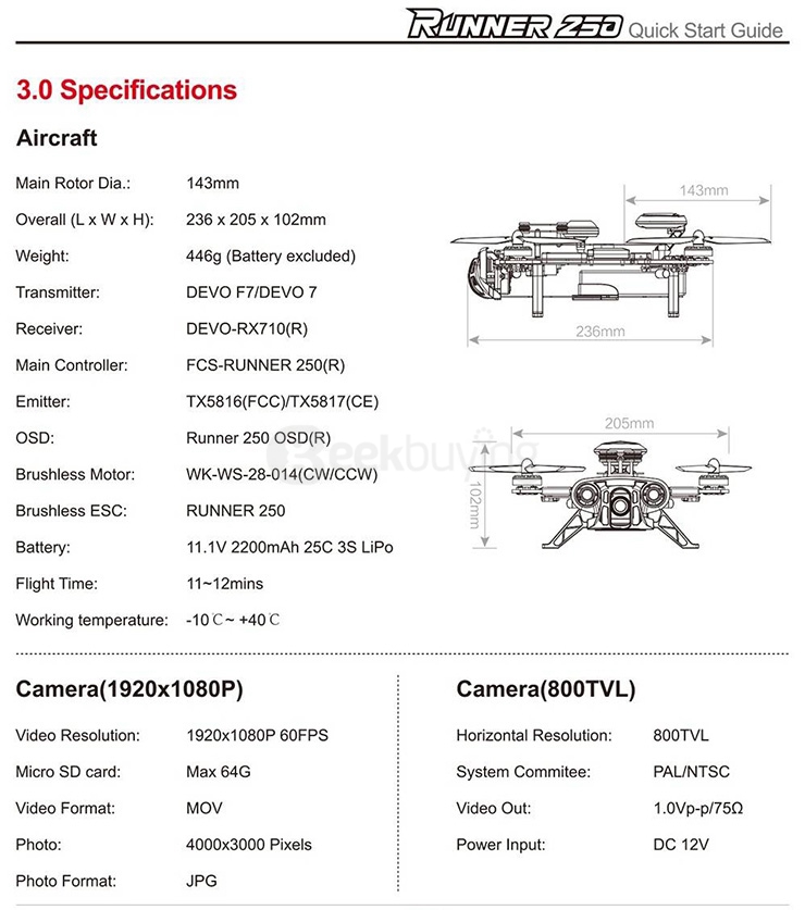 Walkera Runner 250 Advance Drone 5.8G FPV GPS System HD Camera Racing Quadcopter RTF with DEVO 7