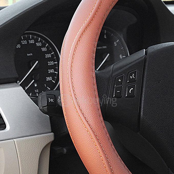 LEBOSH DBL-1521 Sports Style Leather Steering Wheel Cover - Brown