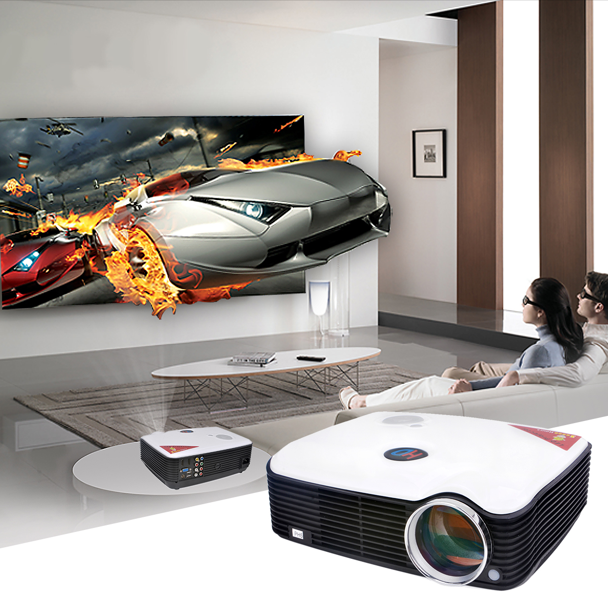 ProHome PH5 500 Lumens 800*600 LED Projector Home Theater with HDMI USB VGA Input - White