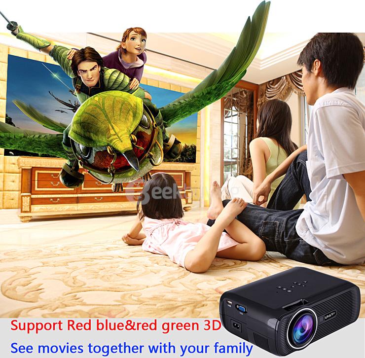 UHAPPY U80 HD Home Projector 800x480 1000LM Multimedia Projector USB/HDMI/TV/DTV/AV/YPBPR/VGA Input -White