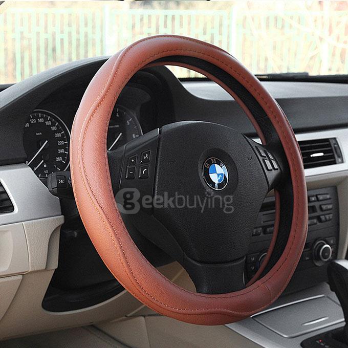 LEBOSH DBL-1521 Sports Style Leather Steering Wheel Cover - Brown