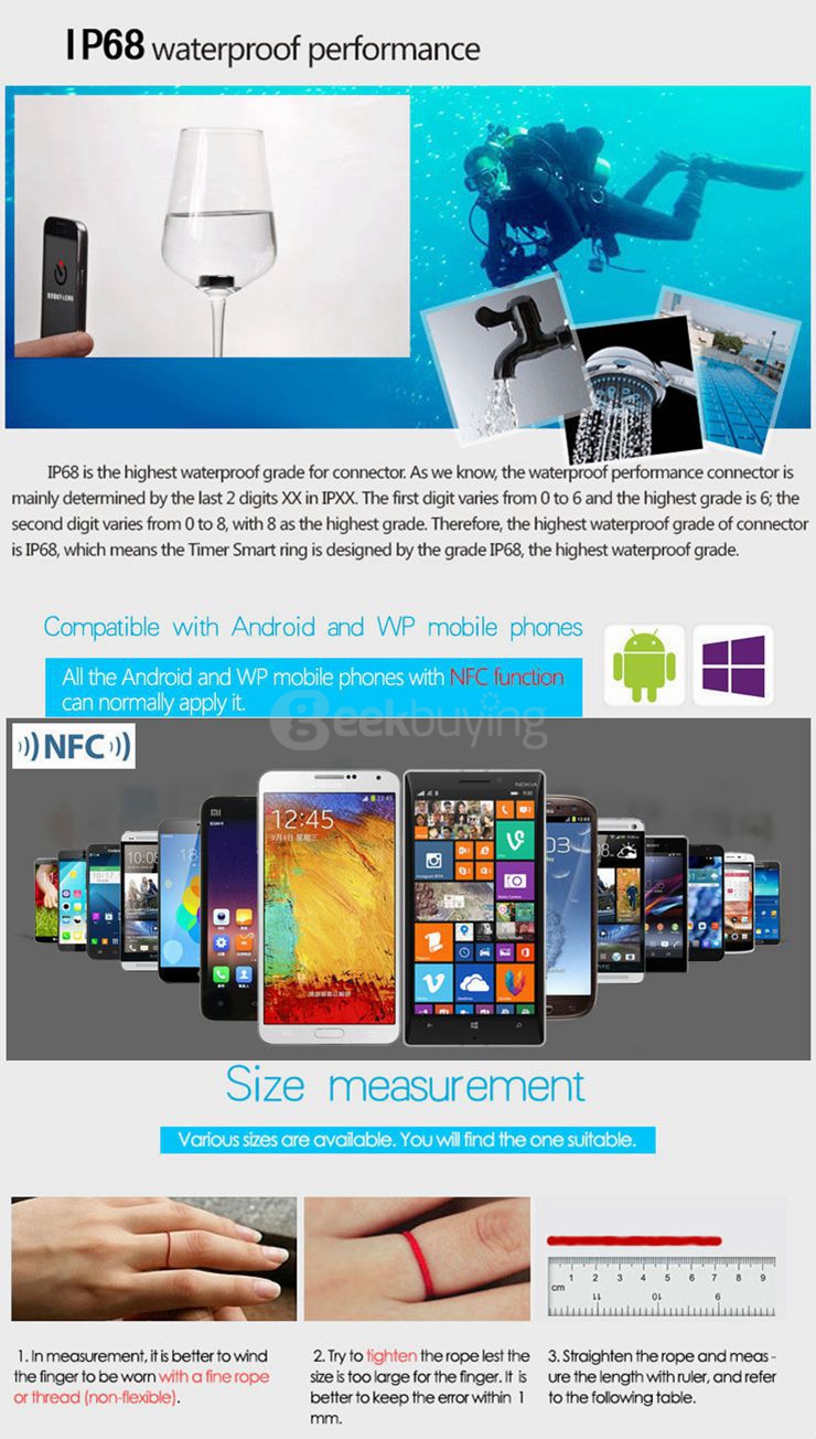 TiMER MJ02 Intelligent Wearable NFC Lord Magic Ring For Android WP System Phones Size 7 - White